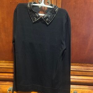 Club Monaco Black Top with Embellished Collar